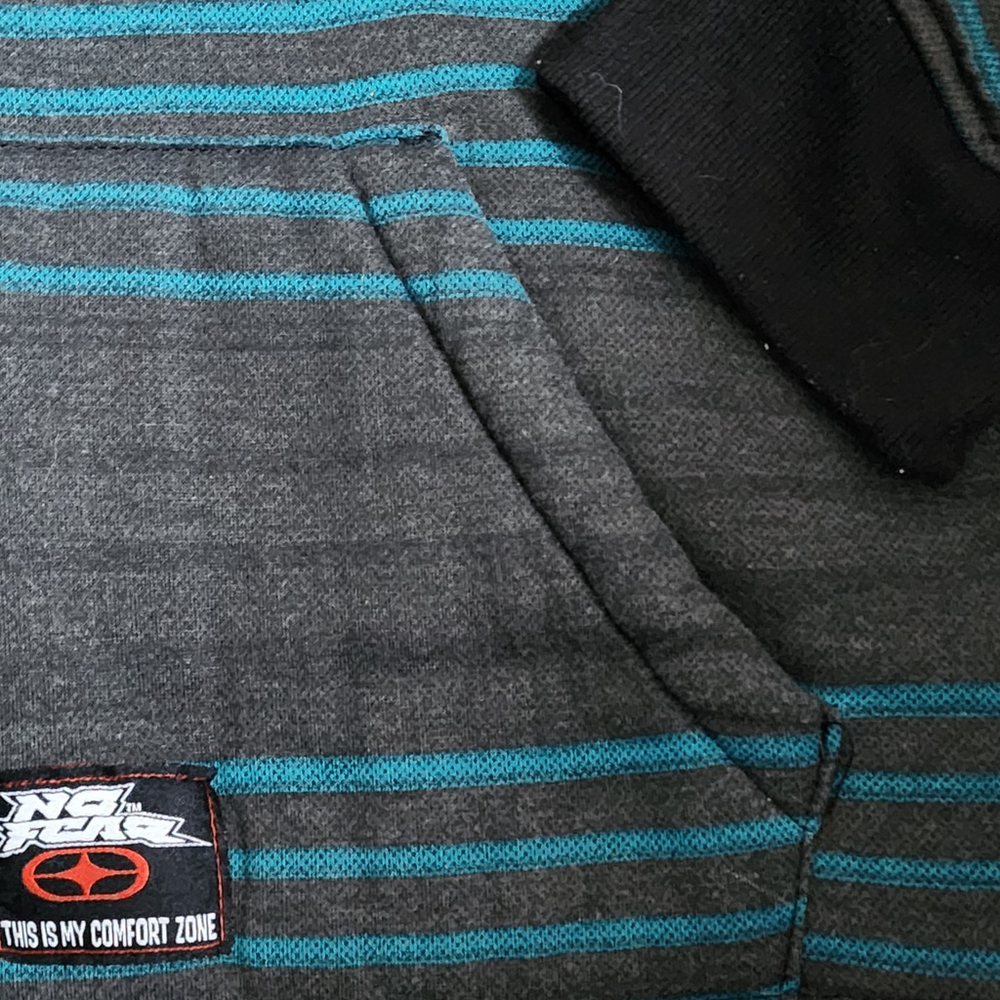 No Fear Sweatshirt Mens XL Gray & Blue Striped Full Zip Fleece Lined Hoodie Y2K - Picture 13 of 15